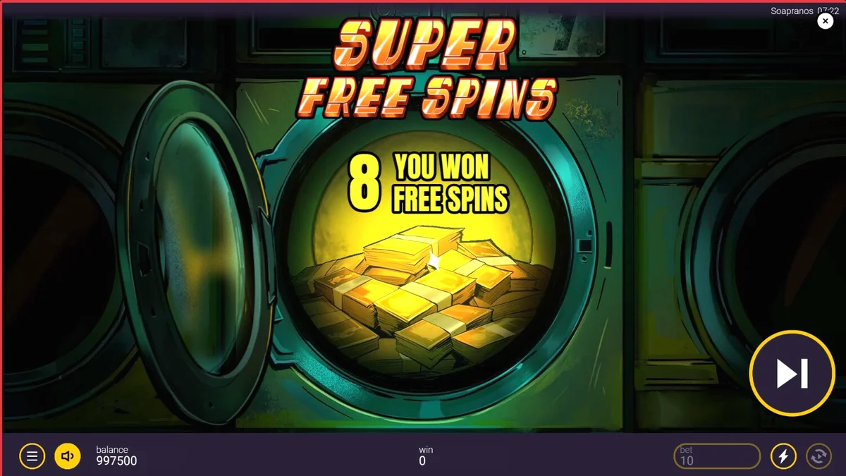 Tampilan visual slot The Soapranos dengan tema mafia dan binatu