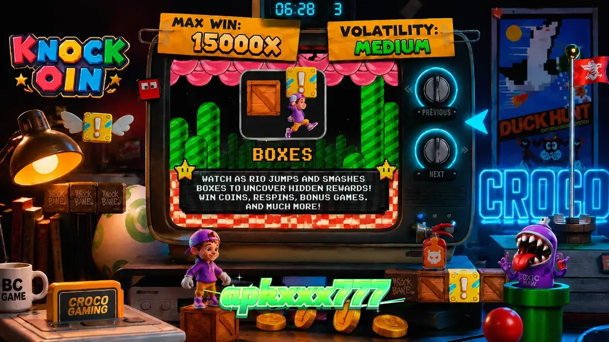 Tampilan visual retro karakter Rio dalam slot KNOCKOIN